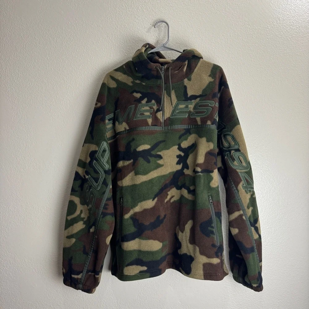 Supreme Polartec Half Zip Hooded Sweatshirt Woodland Camo Size XL